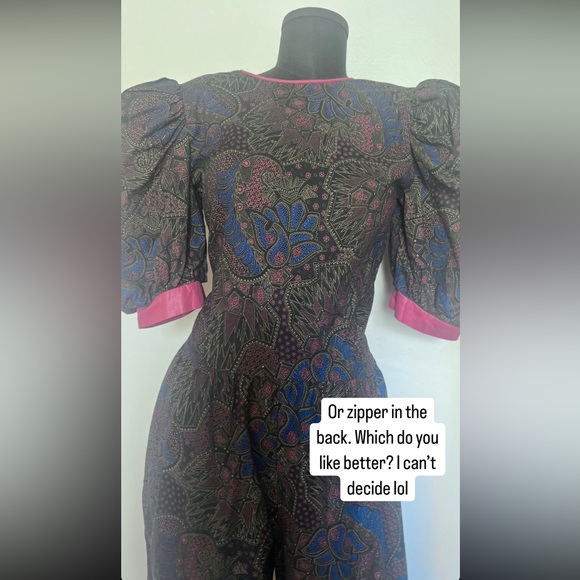 Vintage 80s/90s super rad clam digger jumpsuit amazing puff sleeves Sz Lg - Picture 4 of 11